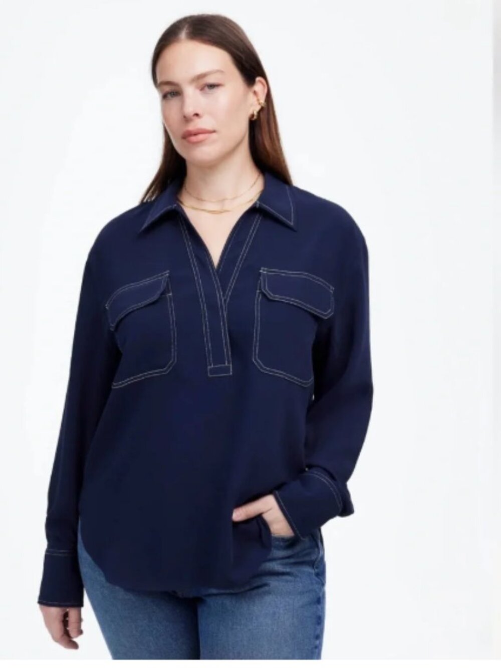 Madewell Contrast-Stitch Popover Shirt